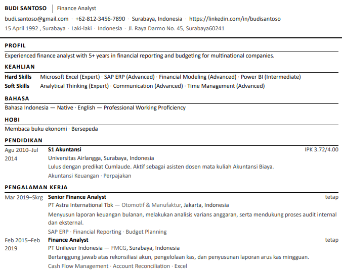 Preview template ATS Clean