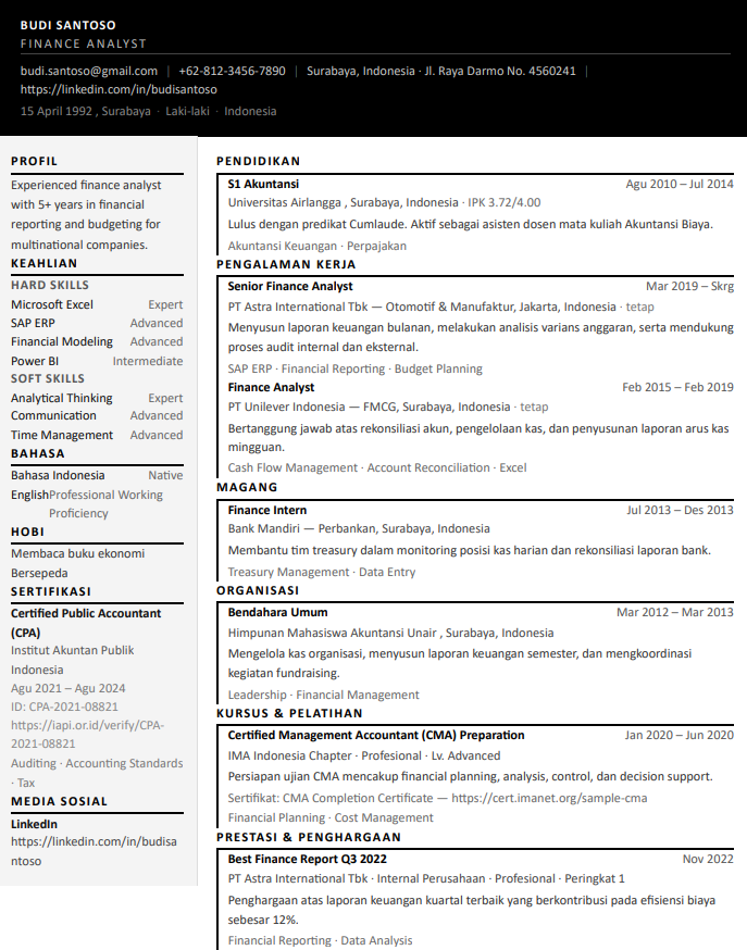 Preview template ATS Divide